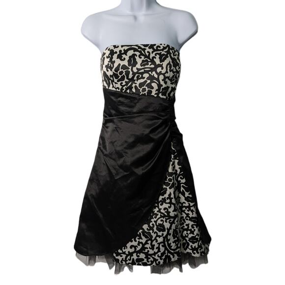 Vintage Y2K 90's Blondie Nites Strapless Formal Mini Dress Black White Tulle Hem - Picture 1 of 11